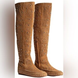 Zadig & Voltaire Brown Studded Over the Knee Boots